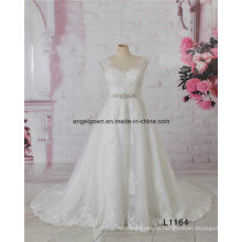 L1164 A-Line Bridal Gowns Wedding Dresses Beaded Lace Beading Belt